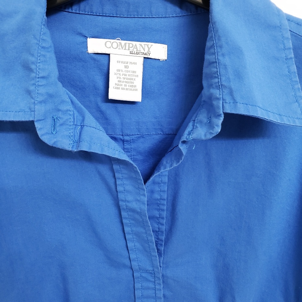 Ellen Tracy COMPANY Side-Zip Lg Sl Blue Blouse 10